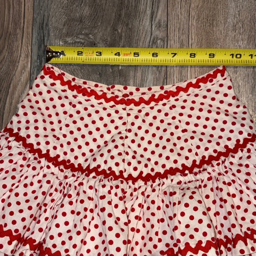 Vintage Kids Red Polka Dot Tiered Ruffle Skirt Ric Rac Trim Costume Retro